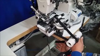 Швейная плоскошовная машина для пришивания резинки к боксерам с ножом для подрезки материала